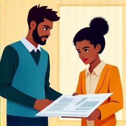 Consultation icon: Two people discussing blueprints